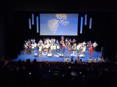 Les élèves des classes C.H.A.M. du collège des Cordeliers avec les Fanflures Brass Band, jeudi 22 juin 2017 à Oloron Sainte Marie